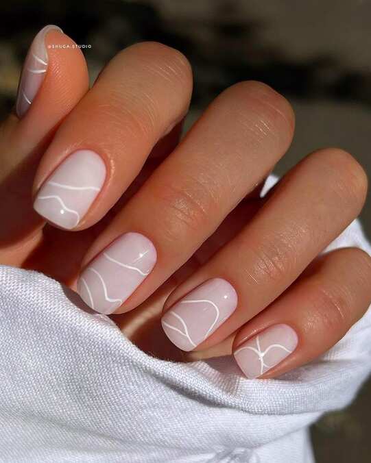 abstract lines simple white nail art