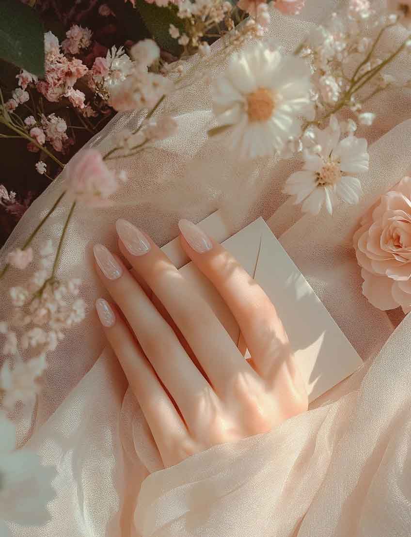 pearly aesthetic spring nails