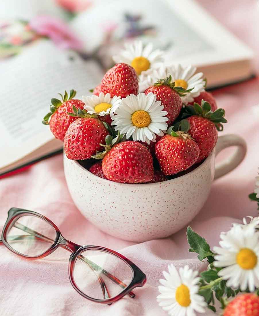 cup of strawberries spring aesthetic