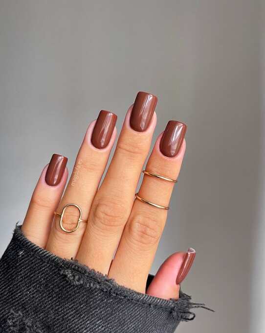 Solid chocolate brown long square nails