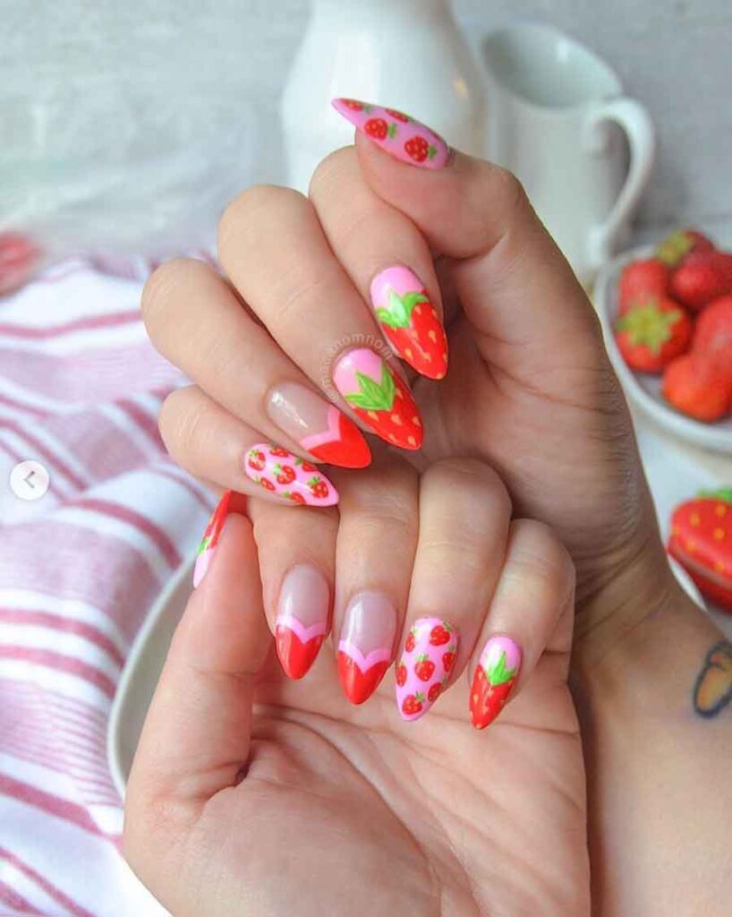 strawberry cottagecore nails