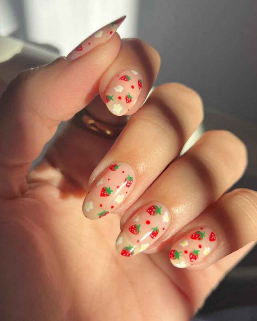 strawberry cottagecore nails