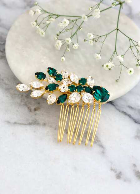 Bridal Emerald Hair Comb