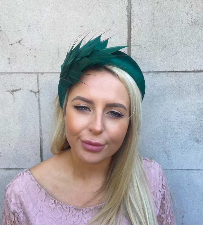 Emerald Green Feather Velvet Padded Headband Fascinator