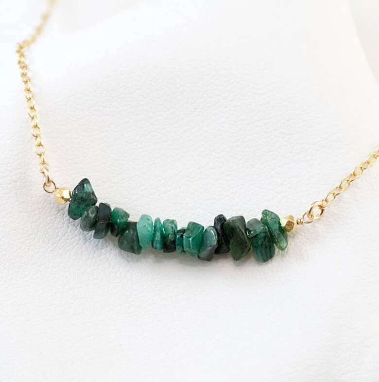 Natural Raw Emerald Bar Necklace