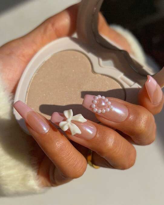 heart and bowl pearl long nails