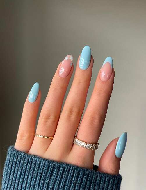 49 Baby & Light Blue Nails Designs To Look Cute From Winter To Summer