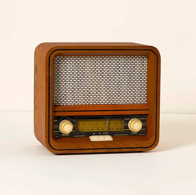 Brown Wooden Throwback Speaker with Bluetooth & Radio