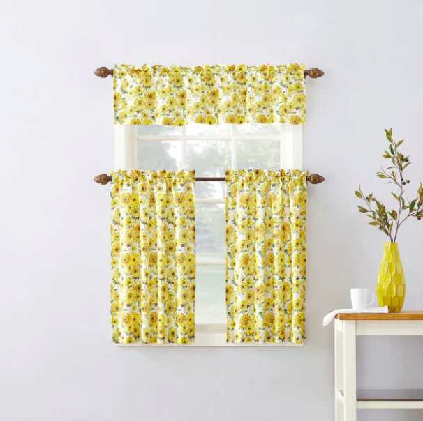 Cheap 3-Piece Sunflower Kitchen Curtain Tier and Valance Set