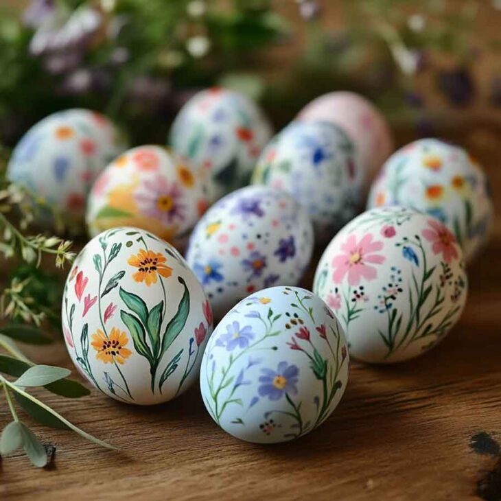 pretty floral hand painted eggs