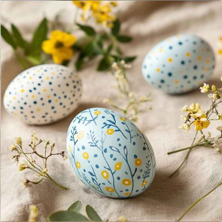 cute-hand painted-eggs easter aesthetic yellow blue pastel