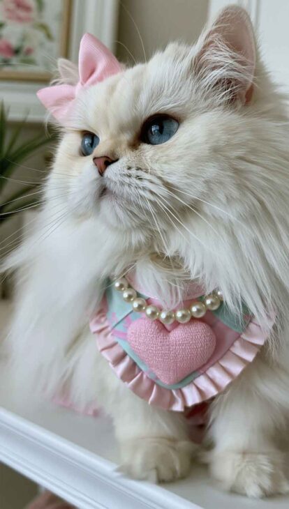 fluffy coquette aesthetic cat wallpaper