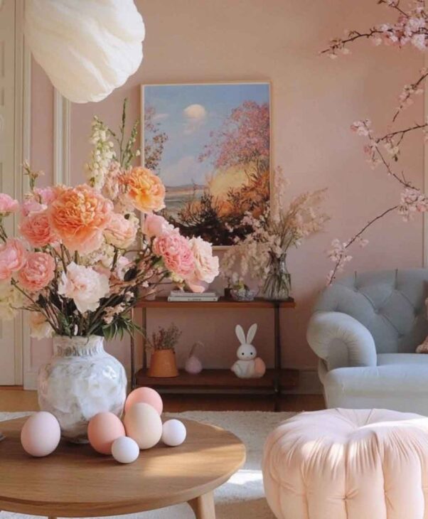 pastel living room easter decor