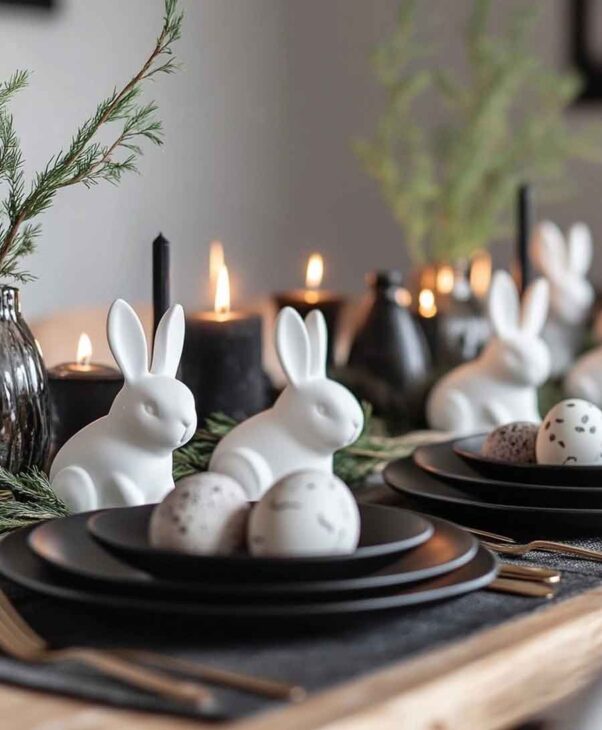 simple  elegant black and white easter table decorations, tables capes