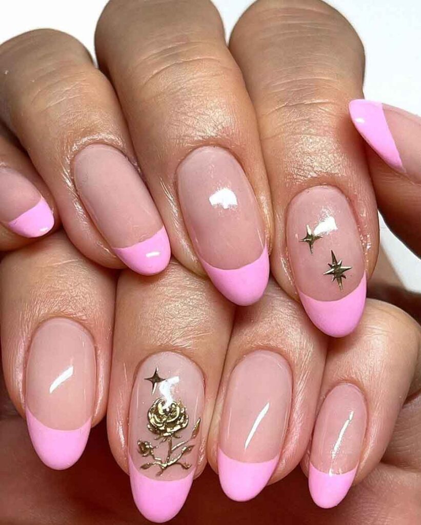 light pink french tips with stickers