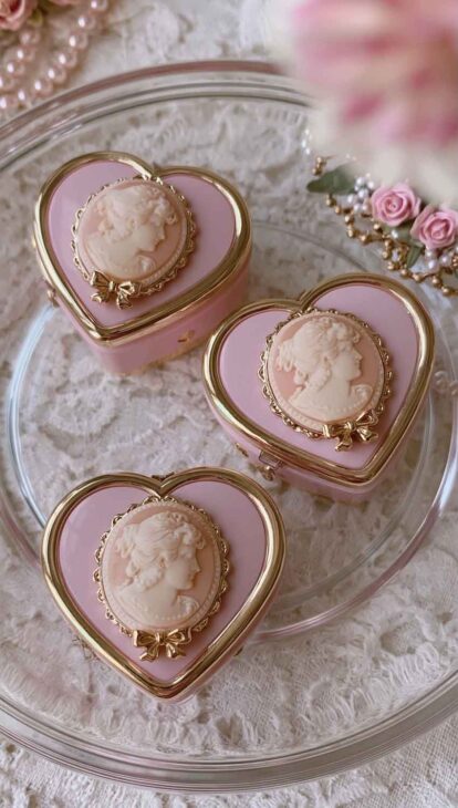 pink and gold coquette cameo and white lace phone background