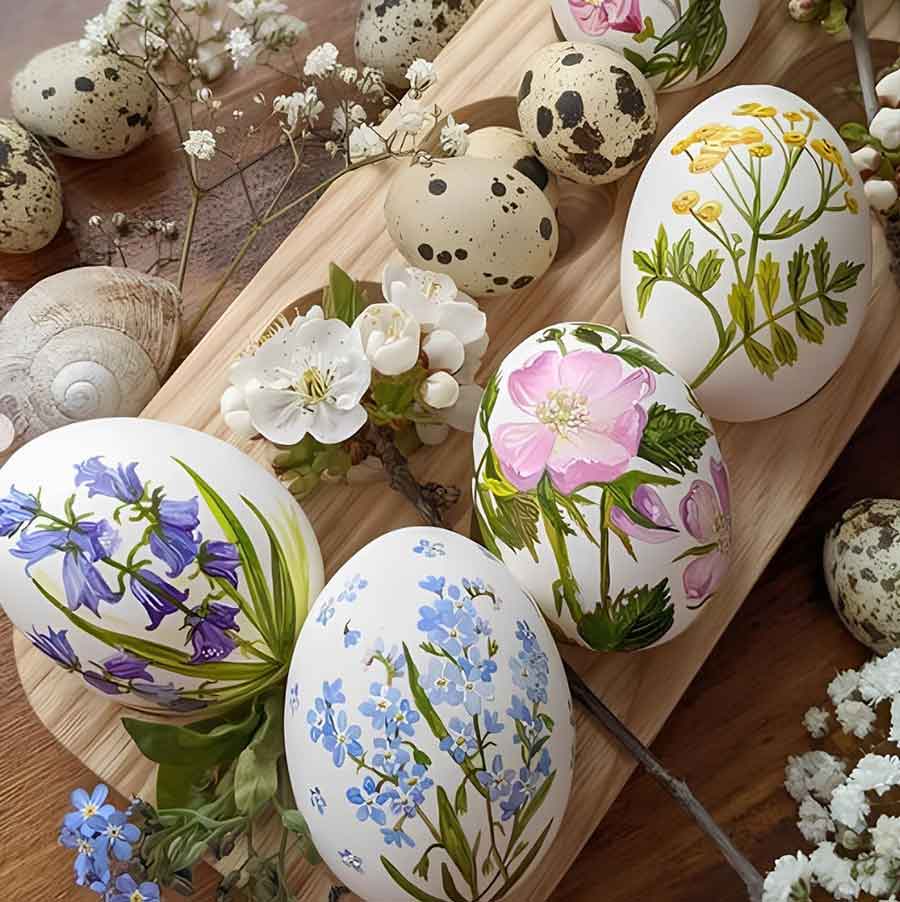 pretty floral hand painted eggs