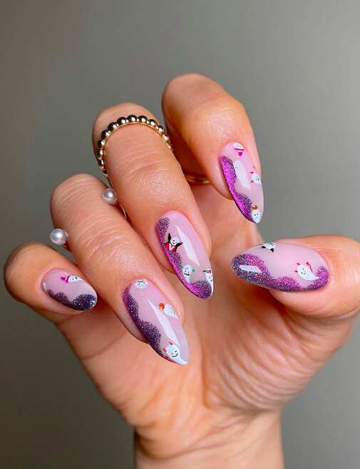 purple nails design halloween with glitter sansungnails the mood guide
