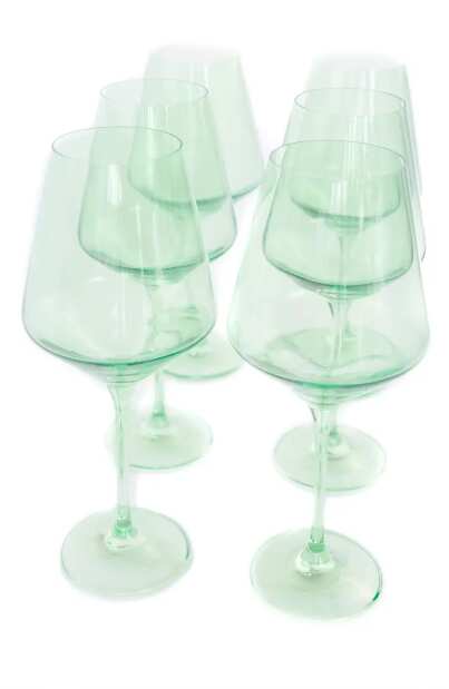 This stunning set of green handblown wine glasses