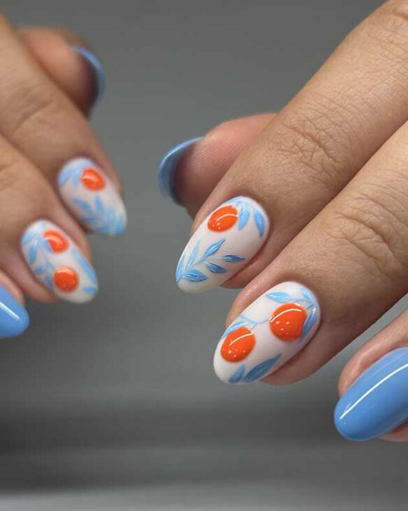 white, blue and orange aesthetic summer nails