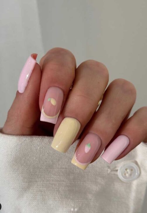 cute pastel pink and buttermilk summer nails