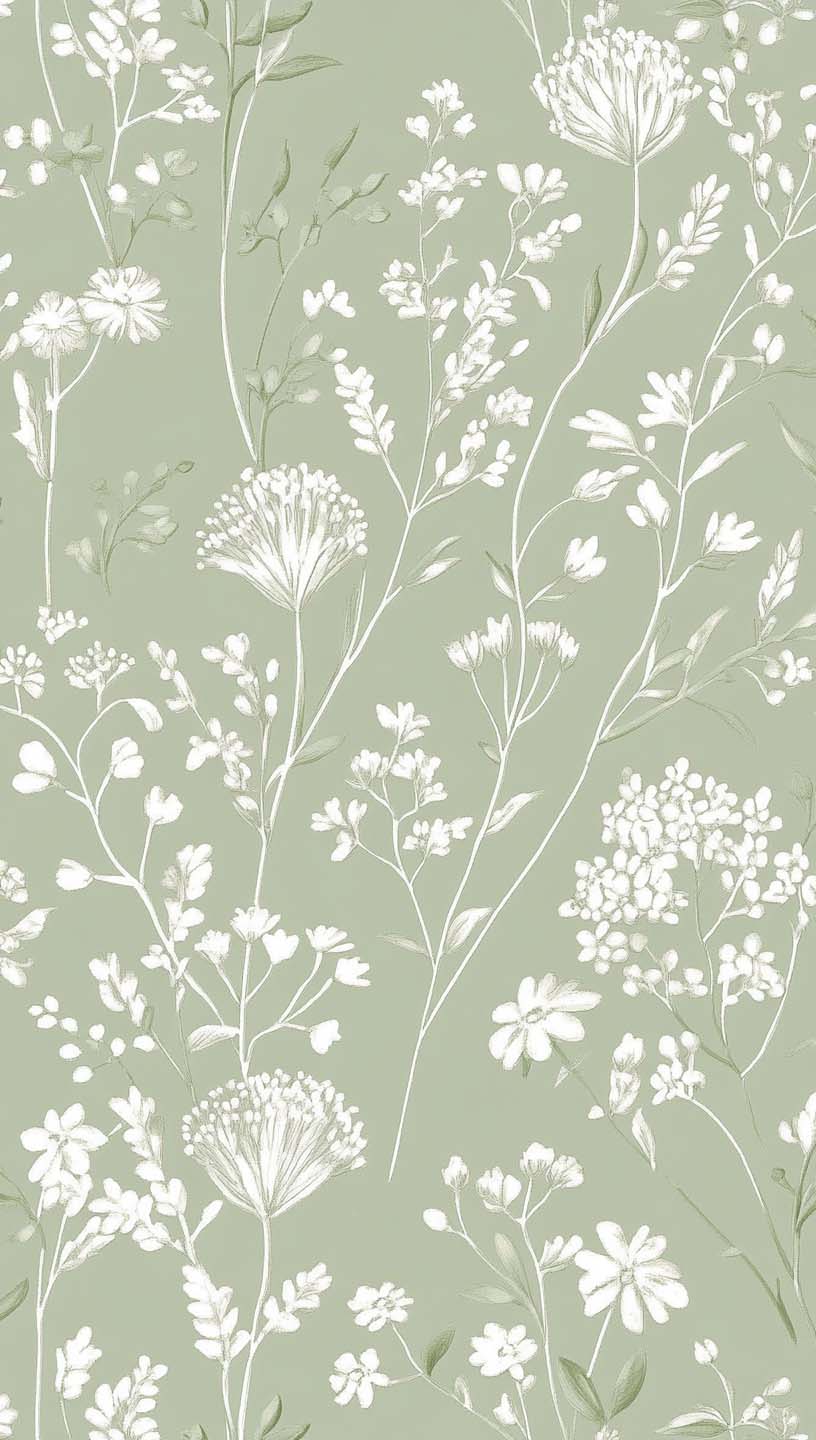 sage green white foral pattern free hd background fr aesthetic iphone wallpaper