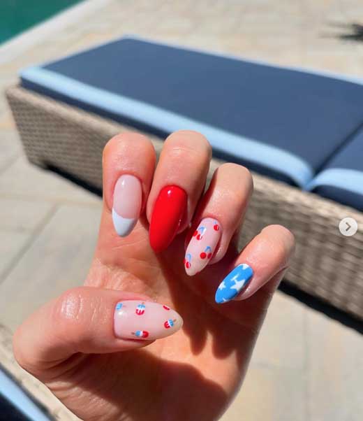 cute red white and blue aesthetic summer nails
