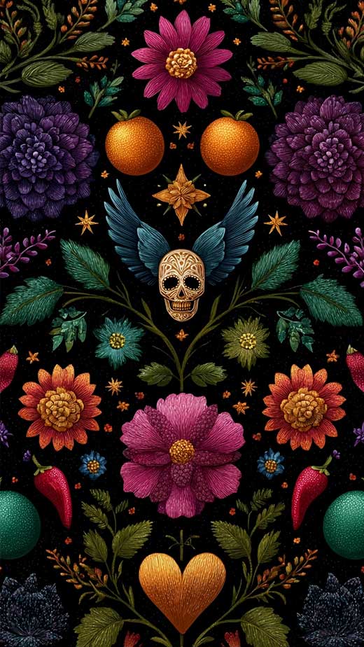 phone  wallpaper floral trippy feminine dark cool skull dia de los muertos