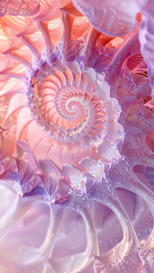 a beautiful fantasy mermaidcore mermaid aesthetic wallpaper of a fibonacci seashell for iphone in whimiscal pastel colors