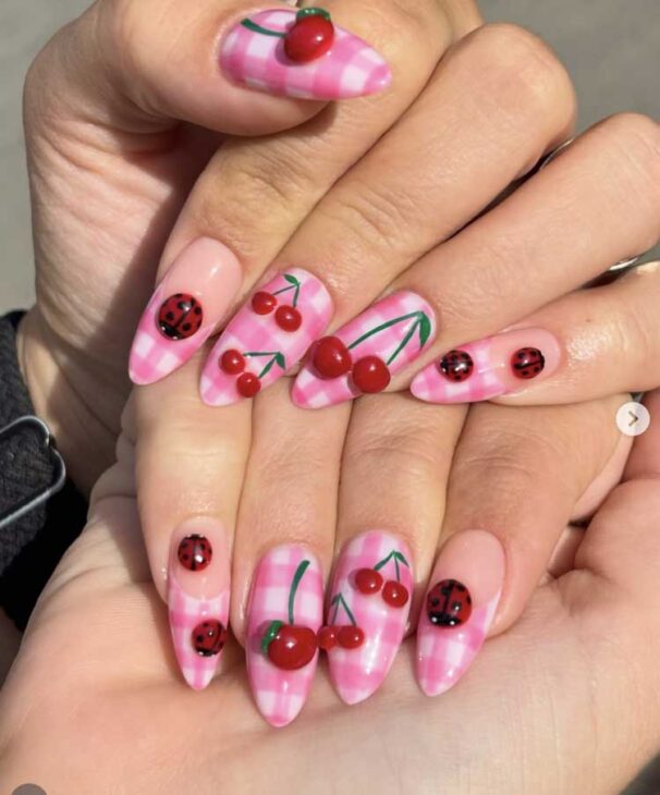 pink picnic cherry nails