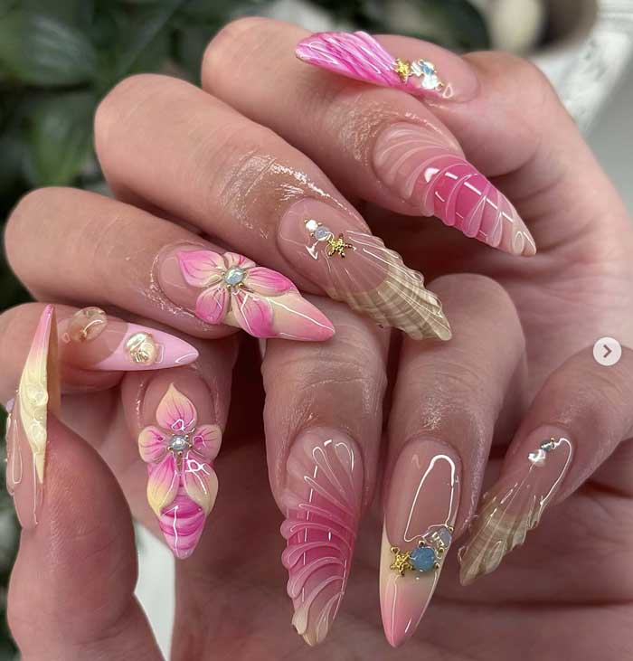 pink 3d tropical nails