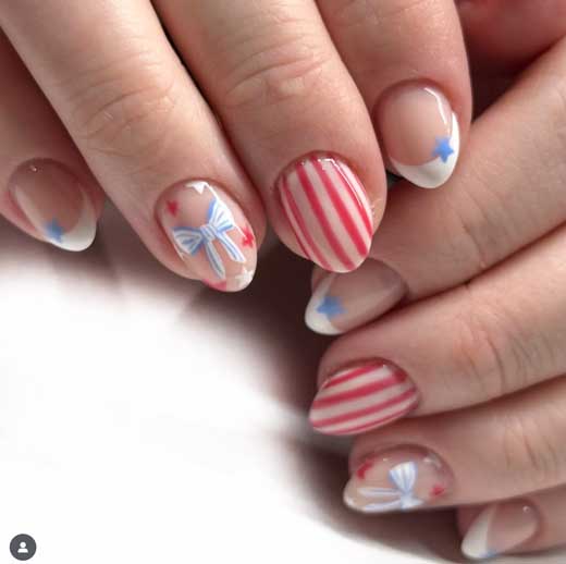 white and red stripe 4th of july nails