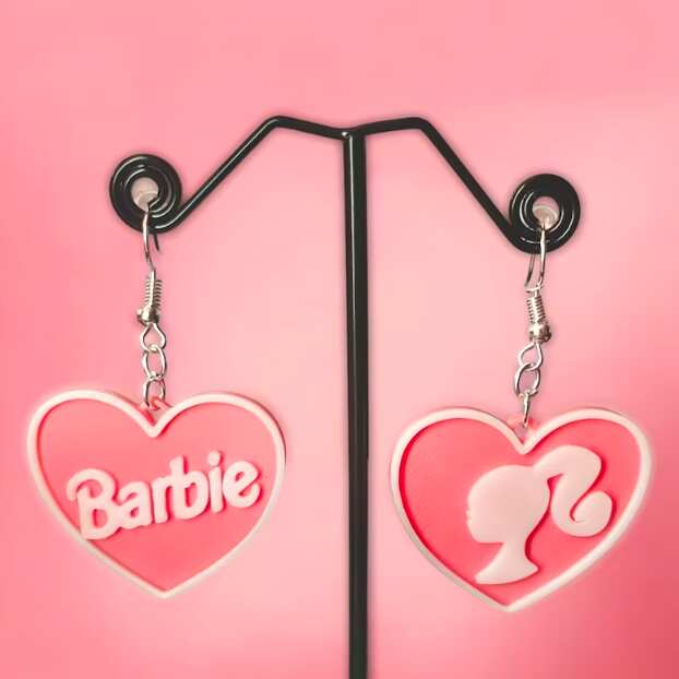 3D Printed Pink Heart barbie Earrings