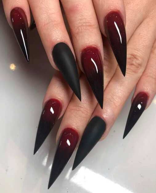 BLACK AND RED STILETTO NAILS