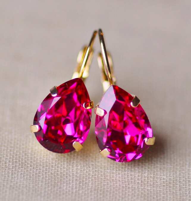 Fuschia Hot Pink Crystal Rhinestone Earring