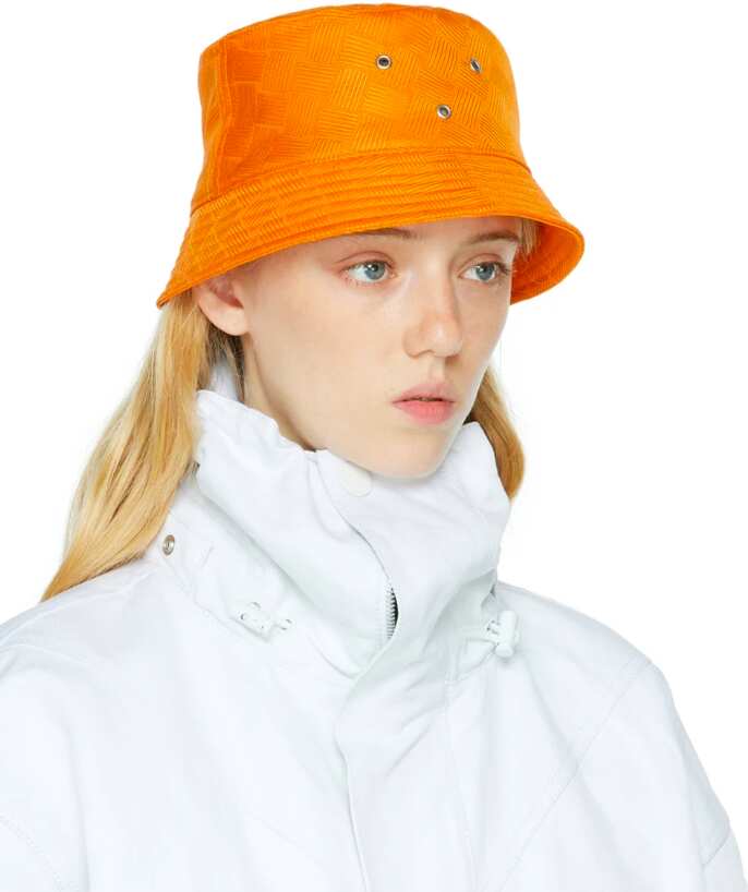 Orange Intreccio Jacquard Bucket Hat Bottega Veneta