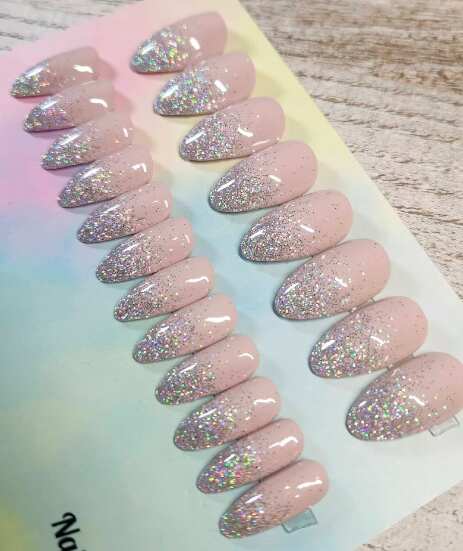 OMBRE SILVER HOLOGRAPHIC GLITTER PRESS-ON NAILS