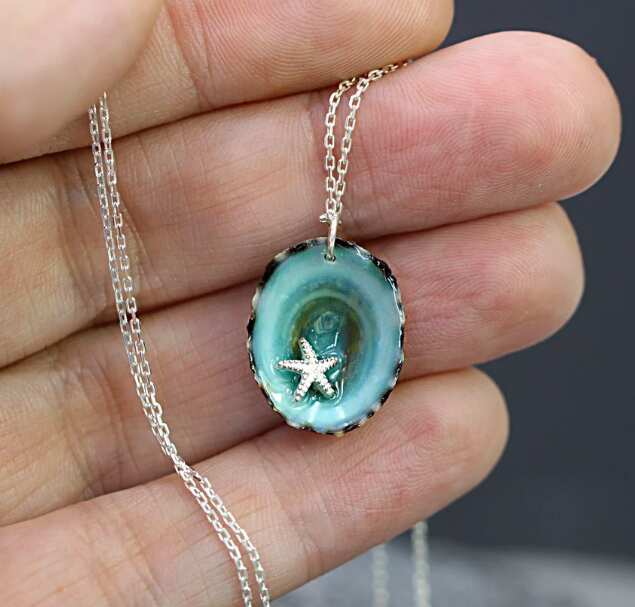 Tiny starfish in a real limpet shell Necklace