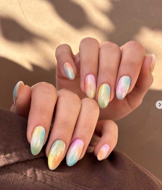 colorful ombre nails with chrome