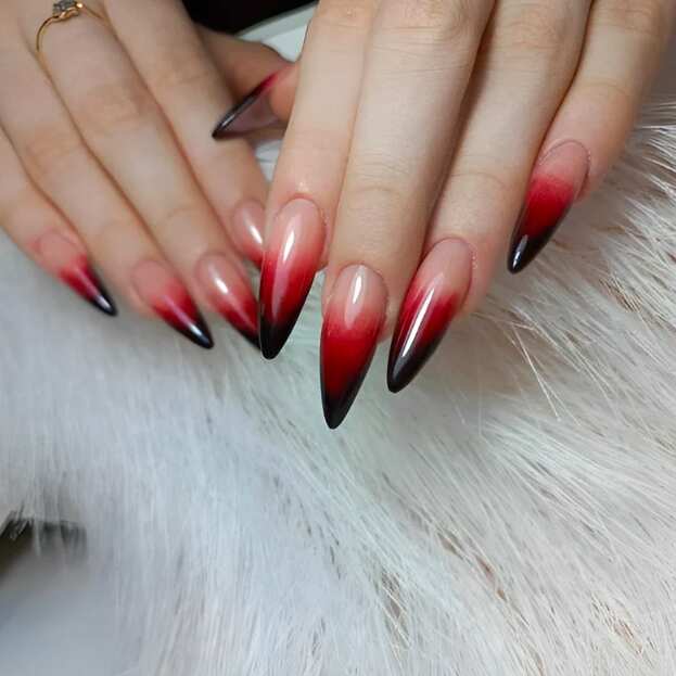 coffin nails with devils blood red ombre design