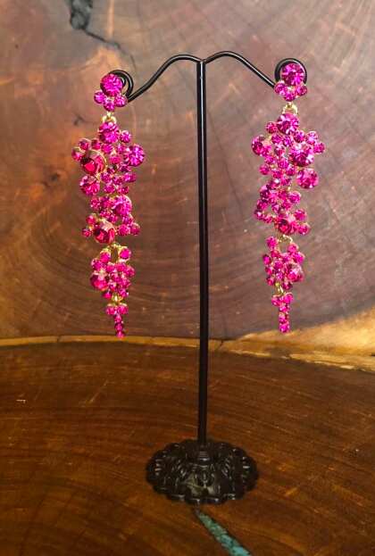 Fuchsia Rhinestone Dangle Earrings