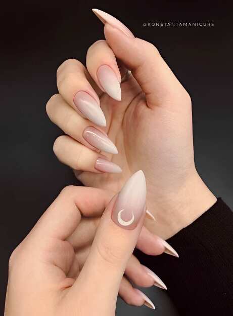 long coffin nails with nude ombre design