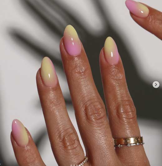 butter yellow and pink nails for spring and summer