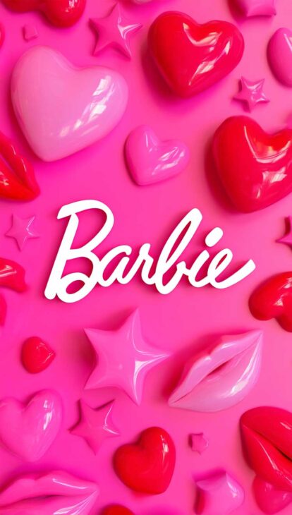 red and pink 3d barbie phone wallpaper