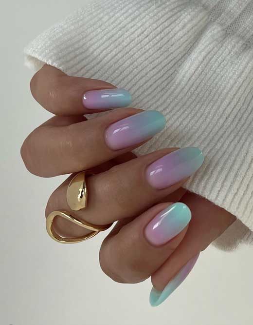 aesthetic blue green purple soft ombré nails