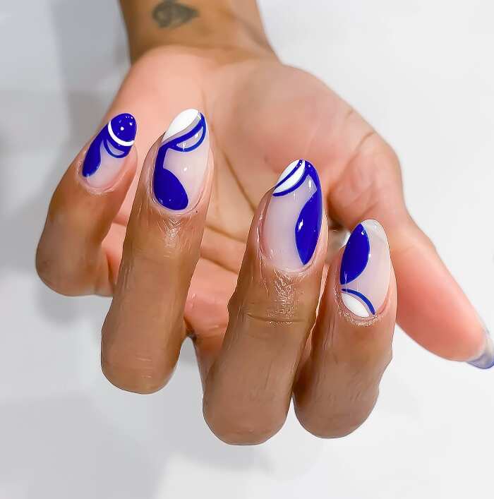 royal blue and white nail designs