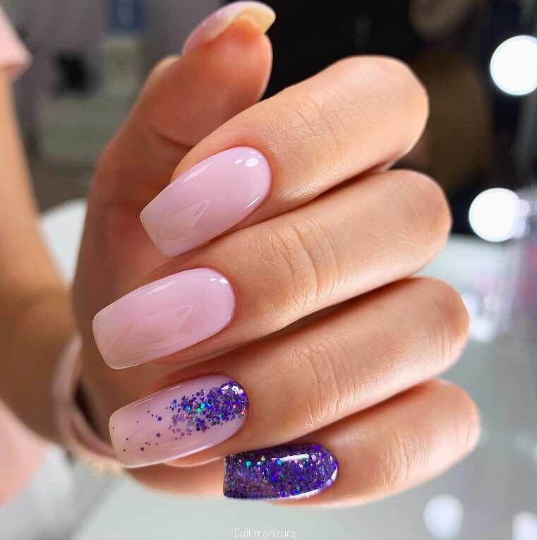 purple glitter nail design