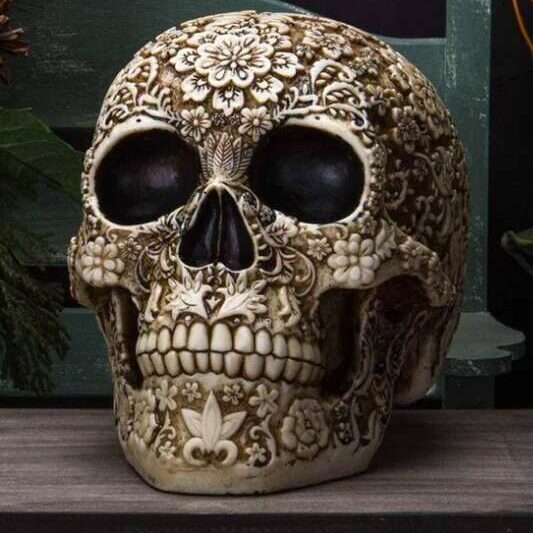 Floral Carved Decorative Skull
