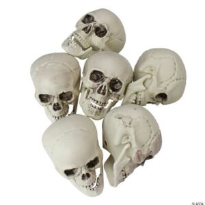 Pack of 6 Skull Head Halloween Decorations 3.5"