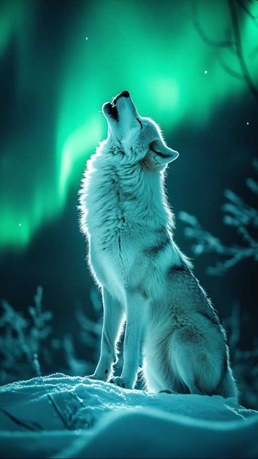 aurora borealis winter wolf free aesthetic wallpaper for iphone